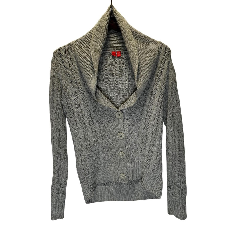 VTG Esprit 90's Gray Cable Knit‎ Shawl Collar Button Front Cardigan Sweater Sz M